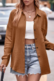 Casual Simplicity Solid Turndown Collar Tops