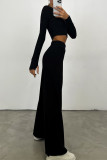 Daily Simplicity Solid O Neck Long Sleeve Two Pieces