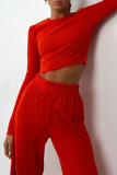 Daily Simplicity Solid O Neck Long Sleeve Two Pieces