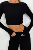 Daily Simplicity Solid O Neck Long Sleeve Two Pieces