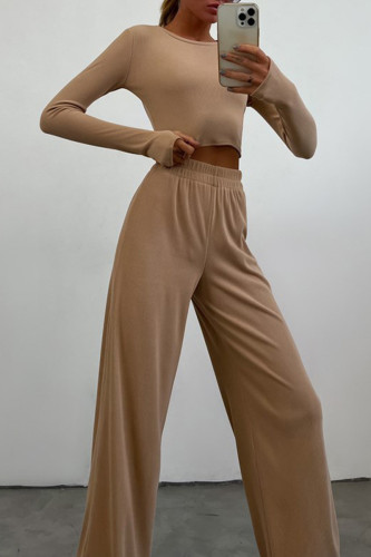 Daily Simplicity Solid O Neck Long Sleeve Two Pieces