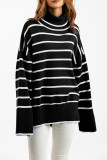 Casual Striped Contrast Turtleneck Tops