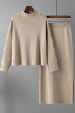 Casual Simplicity Solid Slit Half A Turtleneck Long Sleeve Two Pieces