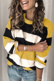 Casual Striped Contrast O Neck Tops