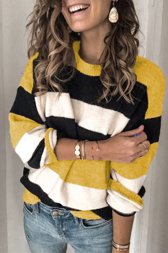 Casual Striped Contrast O Neck Tops