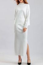 Casual Simplicity Solid Slit Half A Turtleneck Long Sleeve Two Pieces