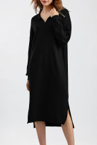 Casual Simplicity Solid Slit Turndown Collar A Line Dresses