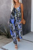 Casual Street Print Pocket V Neck Loose Jumpsuits