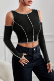 Casual Solid Patchwork O Neck Tops