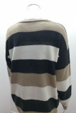 Casual Striped Contrast O Neck Tops