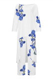 Casual Print Asymmetrical O Neck Three Quarter Two Pieces