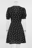 Elegant Print Patchwork V Neck A Line Dresses