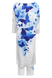 Casual Print Asymmetrical O Neck Three Quarter Two Pieces