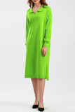Casual Simplicity Solid Slit Turndown Collar A Line Dresses