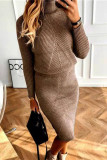 Casual Solid Turtleneck Long Sleeve Two Pieces