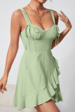 Sweet Solid Flounce V Neck Sleeveless Dress Dresses