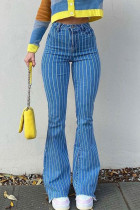 Casual Print Patchwork High Waist Regular Denim Jeans
