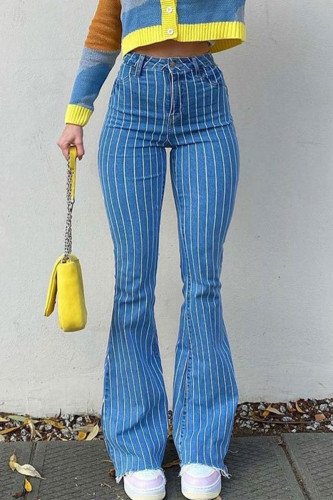 Casual Print Patchwork High Waist Regular Denim Jeans