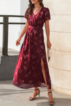 Elegant Floral Bandage V Neck A Line Dresses