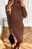 Casual Solid Turtleneck Long Sleeve Two Pieces