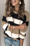 Casual Striped Contrast O Neck Tops