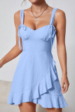 Sweet Solid Flounce V Neck Sleeveless Dress Dresses