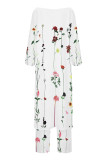 Casual Print Asymmetrical O Neck Three Quarter Two Pieces