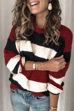 Casual Striped Contrast O Neck Tops