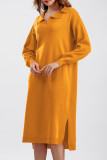 Casual Simplicity Solid Slit Turndown Collar A Line Dresses