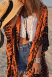 Casual Print Tassel Cardigan Collar Tops