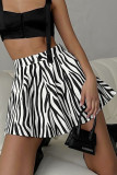 Casual Zebra Print Patchwork Loose High Waist Type A Full Print Bottoms