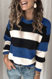 Casual Striped Contrast O Neck Tops