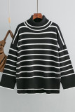 Casual Striped Contrast Turtleneck Tops