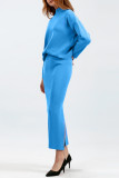 Casual Simplicity Solid Slit Half A Turtleneck Long Sleeve Two Pieces