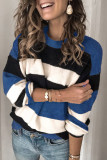 Casual Striped Contrast O Neck Tops
