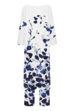 Casual Print Asymmetrical O Neck Three Quarter Two Pieces
