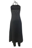 Elegant Solid Slit Halter Sleeveless Two Pieces