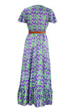 Elegant Floral With Belt V Neck A Line Dresses