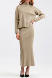 Casual Simplicity Solid Slit Half A Turtleneck Long Sleeve Two Pieces