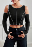 Casual Solid Patchwork O Neck Tops