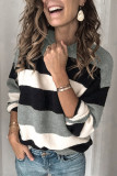 Casual Striped Contrast O Neck Tops