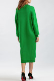 Casual Simplicity Solid Slit Turndown Collar A Line Dresses