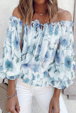 Sweet Elegant Floral Frenulum Off the Shoulder T-Shirts