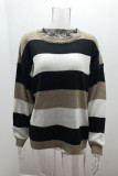 Casual Striped Contrast O Neck Tops