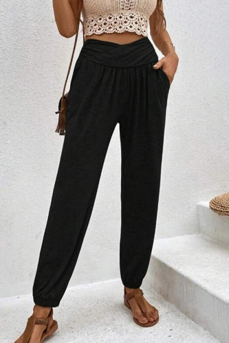 Daily Simplicity Solid Loose High Waist Harlan Solid Color Bottoms