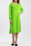 Casual Simplicity Solid Slit Turndown Collar A Line Dresses