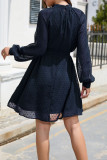 Elegant Solid Frenulum Turtleneck A Line Dresses