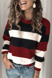 Casual Striped Contrast O Neck Tops