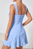 Sweet Solid Flounce V Neck Sleeveless Dress Dresses