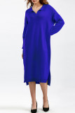 Casual Simplicity Solid Slit Turndown Collar A Line Dresses